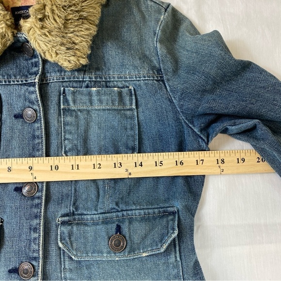 American Eagle‎ Outfitters Women's Penny Lane Jean Jacket Faux Fur Collar Sz XS - Picture 8 of 11